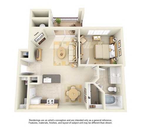 Floor plan for 1 bed, 1 bath, 707 sqft
